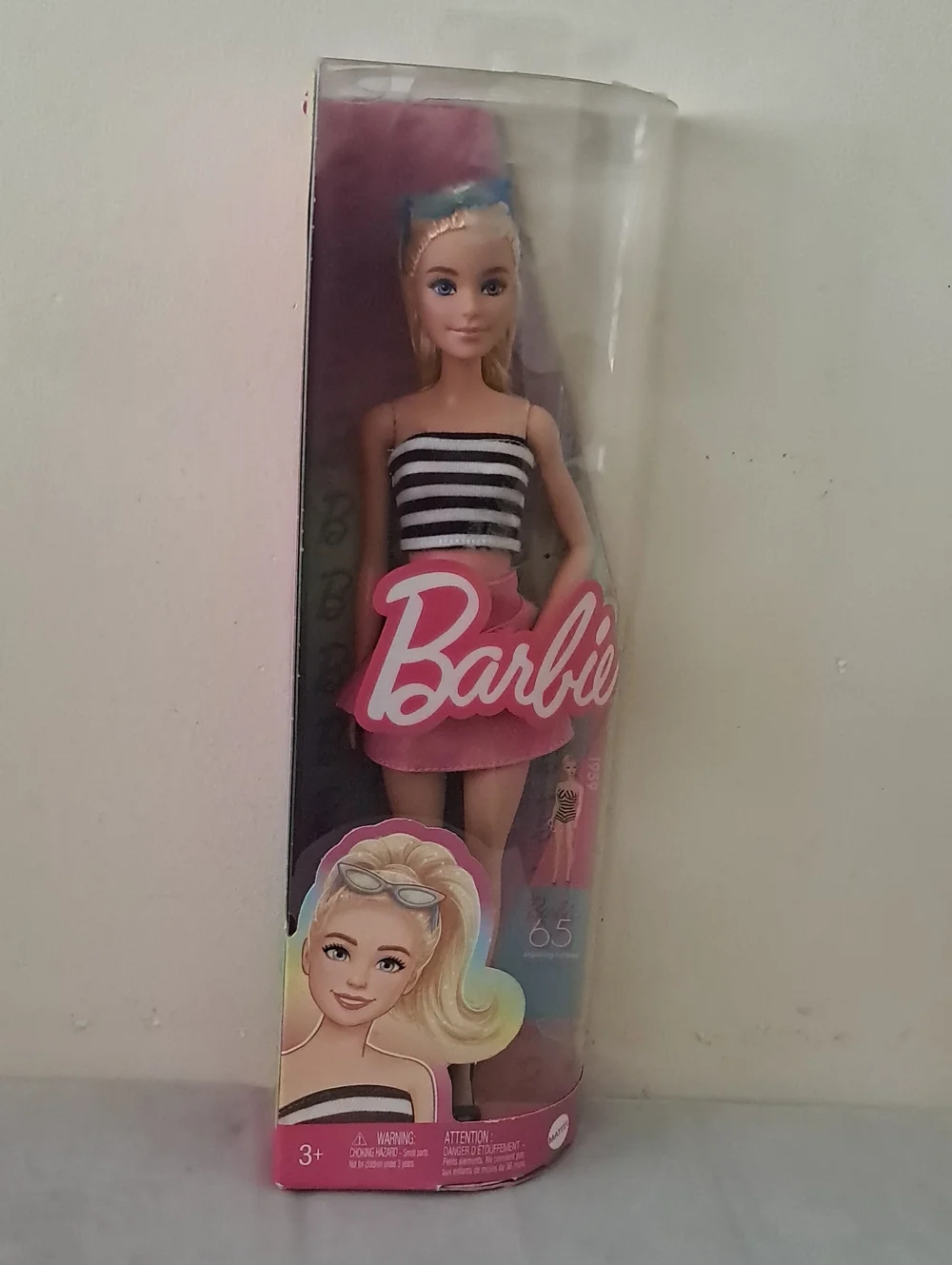 Barbie Blonde Doll in Pink Skirt with Black & White Striped Top - Barbie